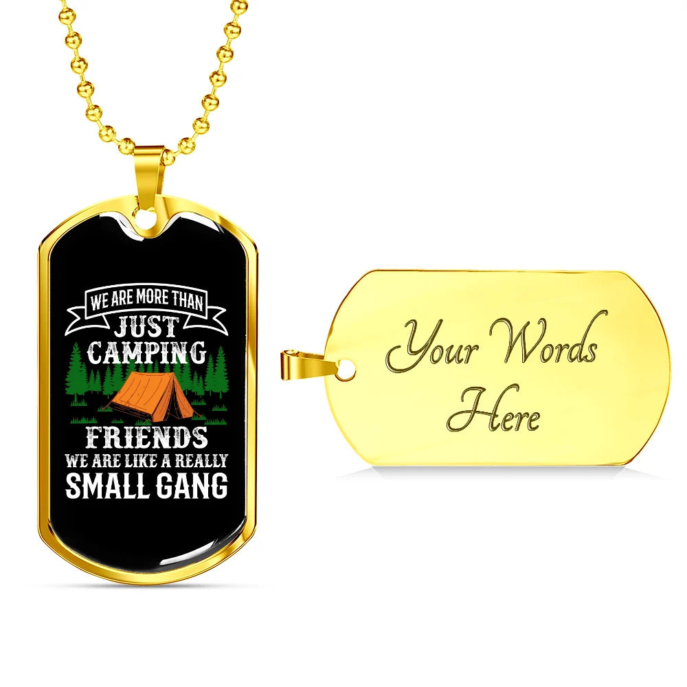 Camper Necklace Small Gang Camping Personalized Engraved Gold Dog Tag Necklace